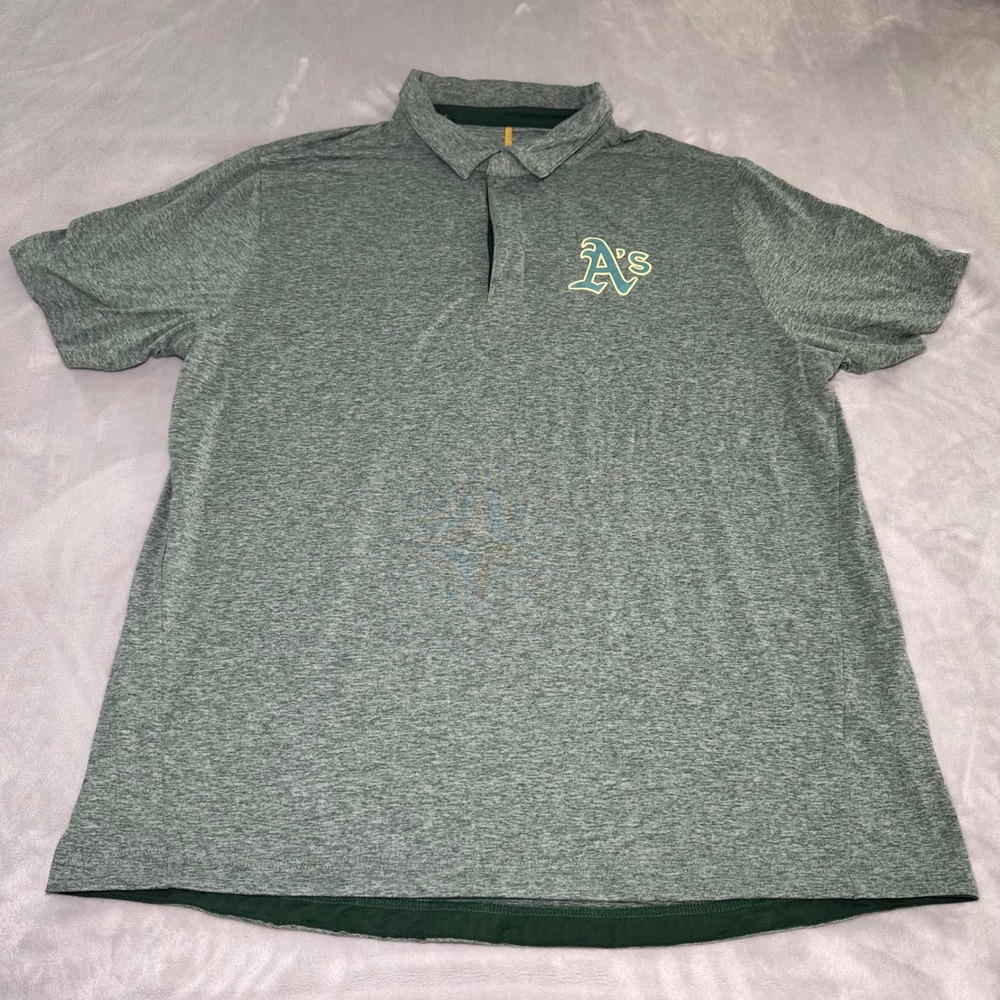 MLB Oakland Athletics Mens 2XL Heather Green Snap Placket Performance Polo Shirt